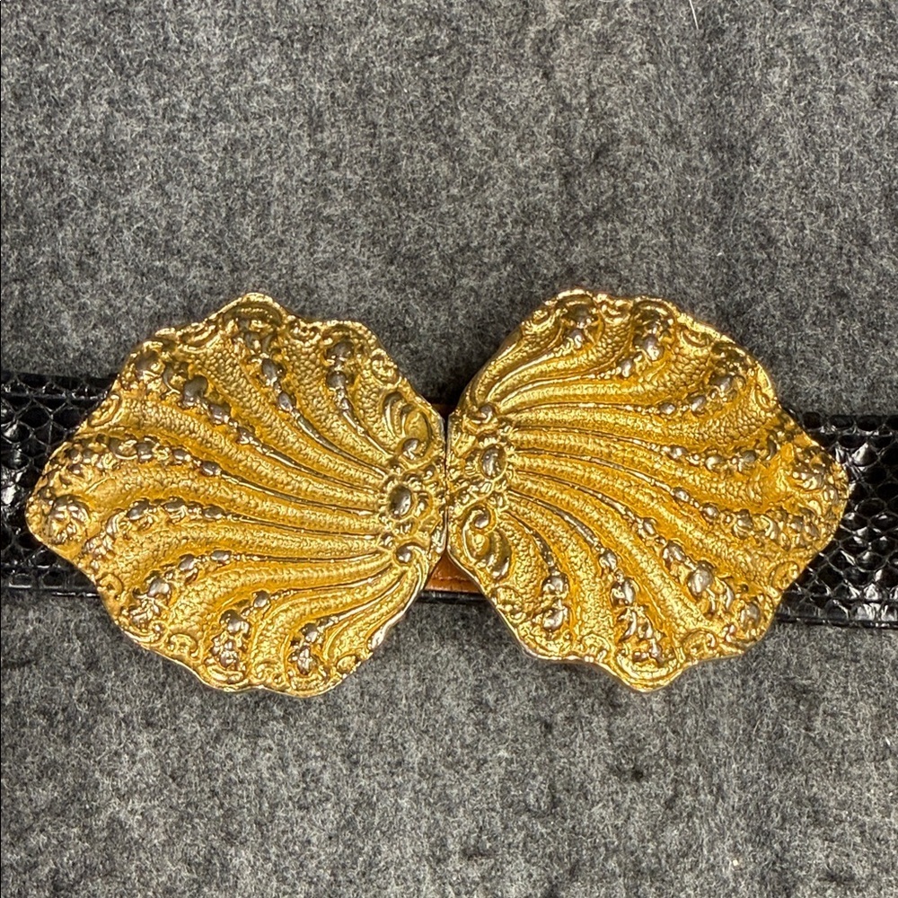 Alexis Kirk Snakeskin Elegant Black and Gold Textured Belt VINTAGE - Picture 4 of 10